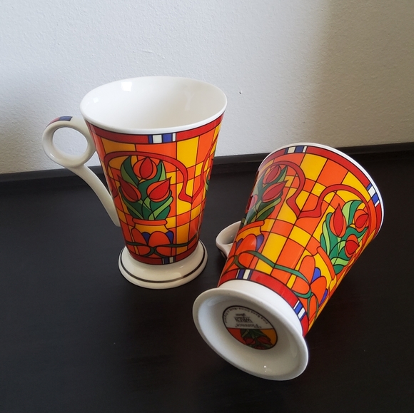 Vintage Art Deco Style Mugs by Wren Fine Bone China England, set of 2 - Picture 3 of 6